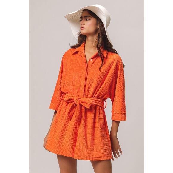 Bibi Beach Towel Textured Terry Shorts Romper Beach Orange Papaya IB1388-0 Med - Picture 4 of 11